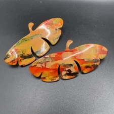 Vintage Strong Grip Hair Clip Barrette  Accessory France Orange Green Brown