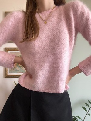 Pink Angora Wool Sweater   Fluffy Soft Angora Coquette Pullover Handmade Handmade