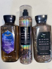 Bath  Body Works WICKED VANILLA WOODS 3 Piece Set body wash mist spray