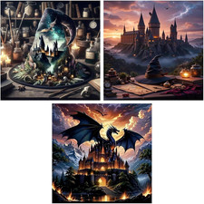 3 Pack Diamond Art Kits for Adults, 5D Castle Diamond Painting Kits for Beginner