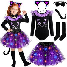 Black Cat Costume for Girls, Girls Halloween Costume Light up Tutu Skirt
