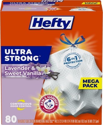 Hefty Ultra Strong Tall Kitchen Trash Bags, Lavender & Sweet Vanilla Scent, 13 G