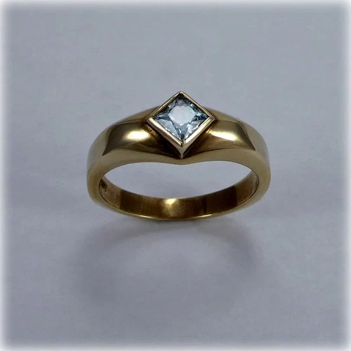 0.50 Ct Princess Natural Aquamarine Diamond Wedding Ring 14K Yellow Gold Size 7 - product listing photo