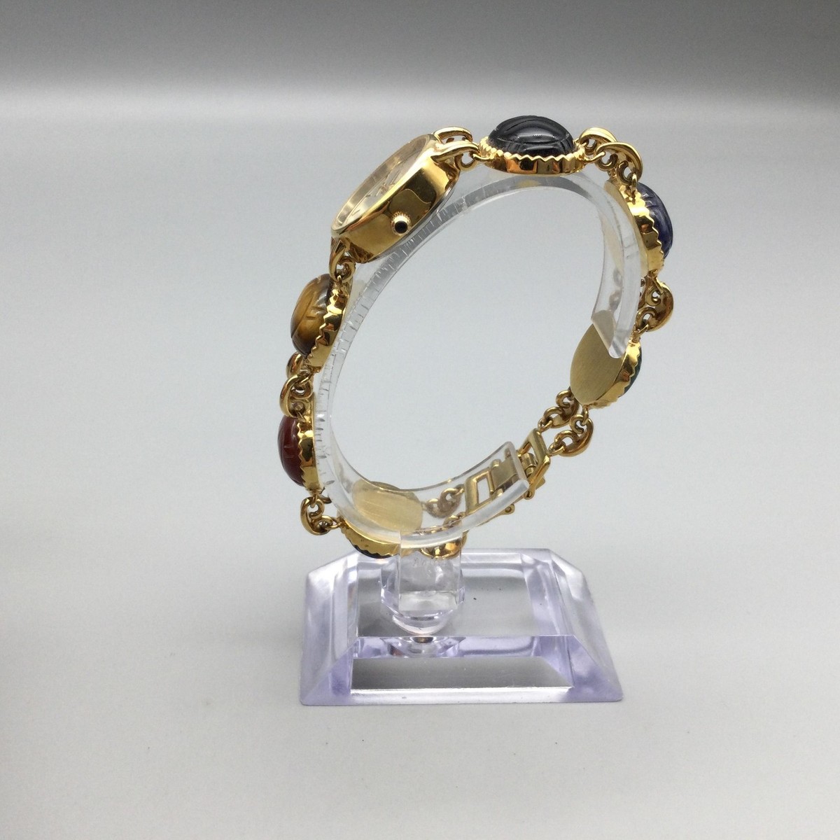 Vintage Monet Gold Tone Multicolor Scarab Bracelet Quartz Watch Vintage Monet Watch Women 21mm Gold Tone Scarab Bracelet  main image 2
