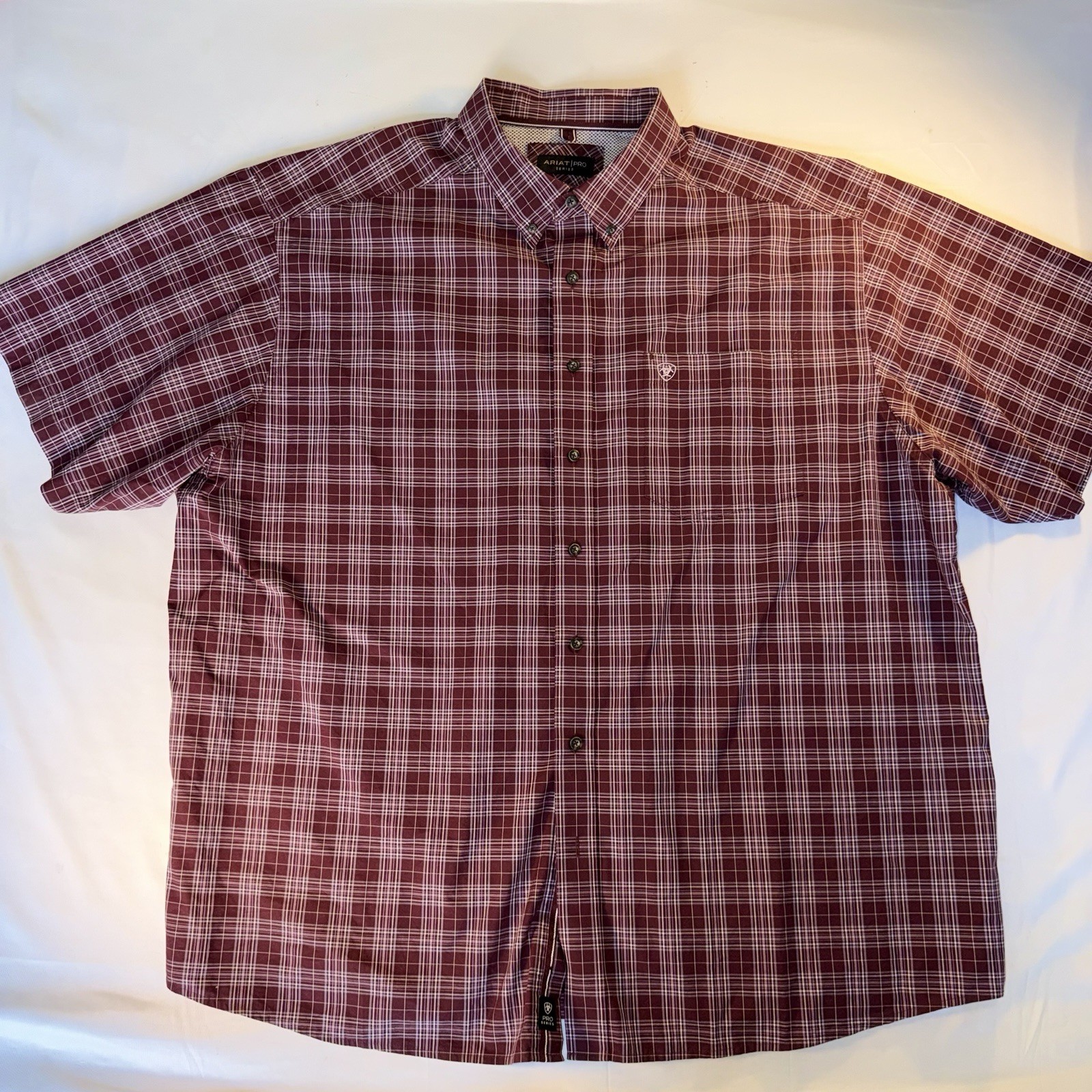 Ariat Pro Series Short Sleeve Purple Plaid Button Down Western Shirt Men's 3XL
