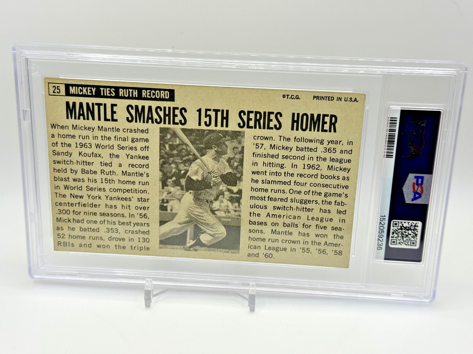 1964 Topps Giants Mickey Mantle #25 New York Yankess Hall of Fame PSA 3 view 2