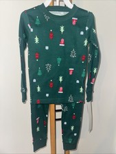Carter  s 2-Piece Holiday Pajama Set PJ  s NEW NWT 4T Unisex Trees Present Green