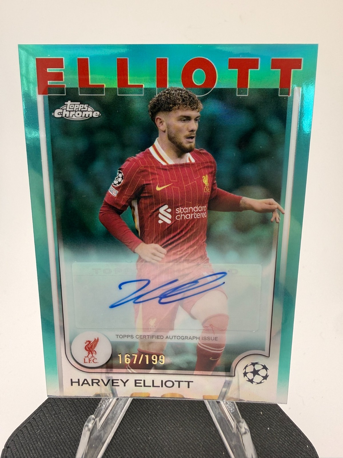 2024-25 Topps Chrome UEFA Harvey Elliott Auto Aqua Lava Refractor #/199 view 7