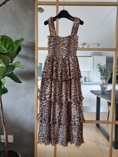 **GANNI** Brown Leopard Print Pleated Midi Dress Size 34