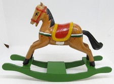 Vintage Handmade Wooden Rocking Horse Ornament – Folk Art Style 8" tall