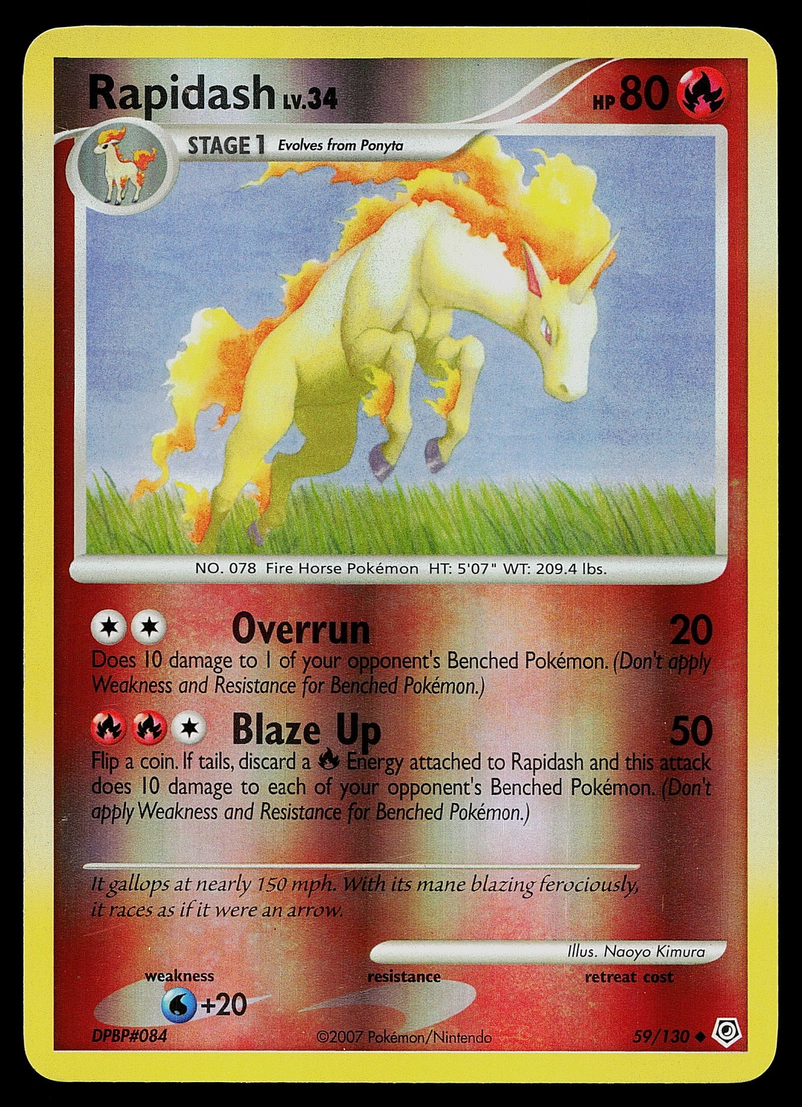 Pokemon Card - Rapidash Diamond and Pearl 59/130 Uncommon Reverse Holo