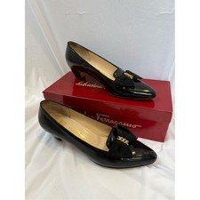 Vintage Salvatore Ferragamo "Rosanna" Black Patent Leather Low Heel Loafers