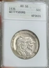 Old School ANA Holder AU58 1936 Gettysburg Commemrative Half Dollar