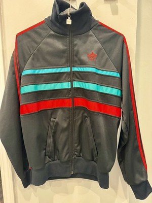 Vintage  Adidas Originals Trefoil Track Jacket Made in England Black Red Teal L