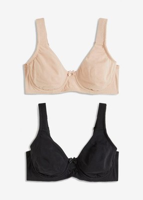 Neu 2er Pack Bequemer T-Shirt BH mit Bügel Gr. 90 Cup D Schwarz Beige Damen Bra
