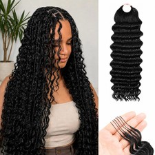 Human Crochet Hair for Black Women, 18 Inch 60g Deep Wave Miracle Knots Crochet