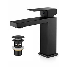 Black Bathroom Basin Mixer Tap Mono Sink Tap Modern Stainless Steel + Waste UK