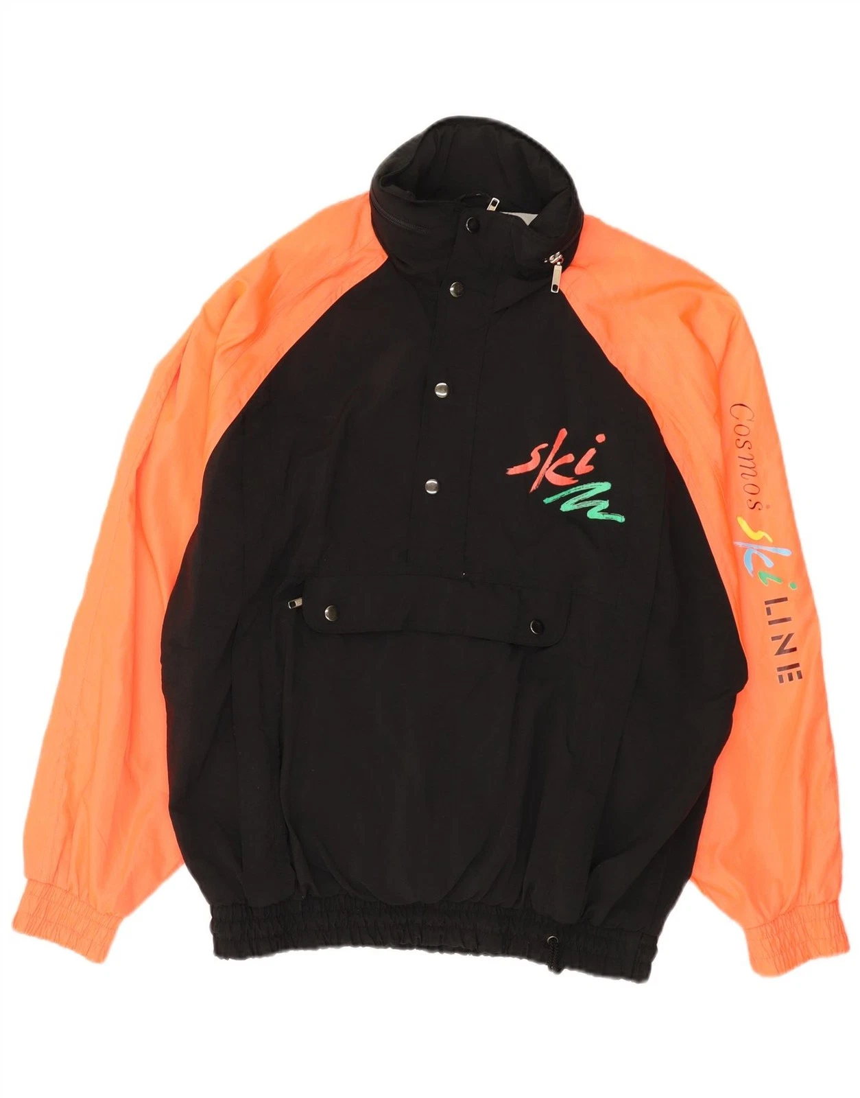 COSMOS Mens Loose Fit Graphic Windbreaker Jacket UK 36 Small Black DU05