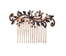 Gorgeous Vintage Black Rhinestone Crystal Floral Bridal Wedding Hair Comb Piece