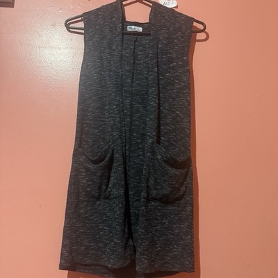 Epic Threads Womens Cardigan L Large Dark Gray Pockets Sleeveless Hooded