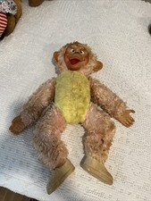 Rubber Face Vintage Monkey Chimp Stuffed Plush Toy Doll Yellow/pink Fur