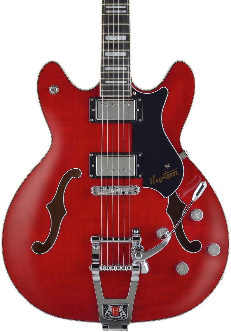 Полупустотелая гитара Hagstrom Tremar Viking Deluxe прозрачная Wild Cherry 120190₽