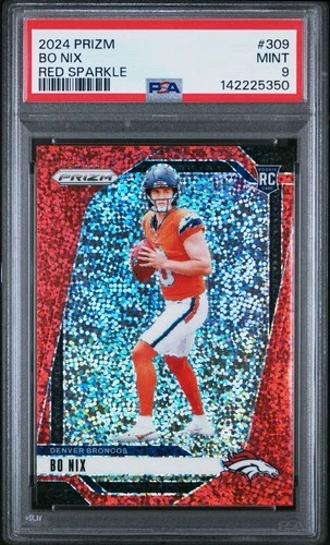 2024 Panini Prizm - Rookies Bo Nix #309 Red Sparkle Prizm (RC) SSP PSA 9 MINT