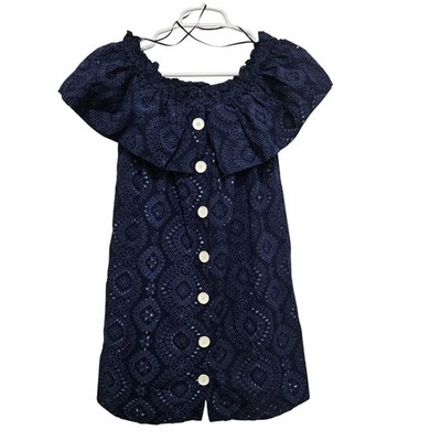 Zara Basic Womens Small Navy Off Shoulder Eyelet Mini Dress Boho