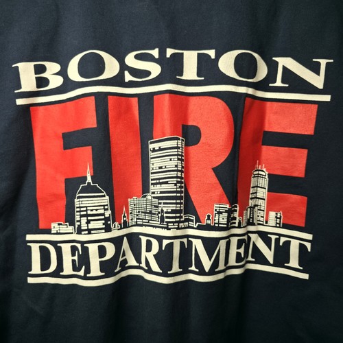 Boston Fire Department Skyline Cityscape Heavy Cotton Tee Shirt XL Mens Blue - Picture 5 of 5