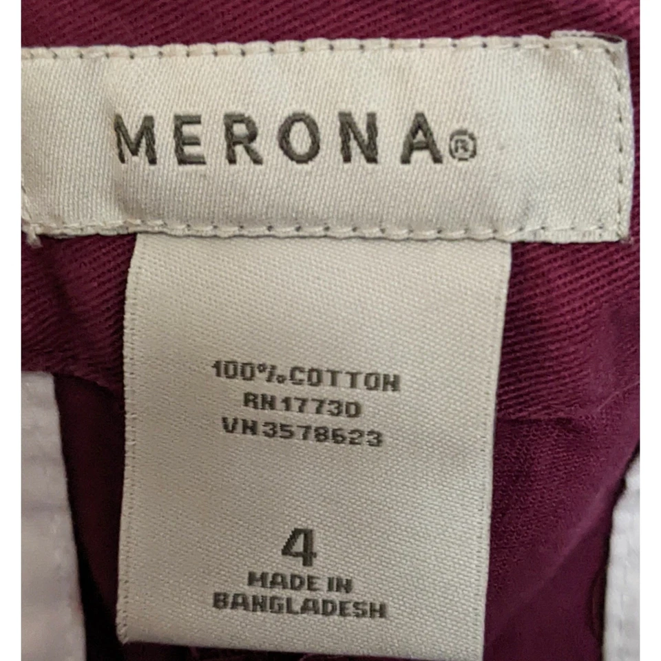 Pantalones Cortos Chinos Merona 4 Granate Cierre de Cremallera Bolsillos Para Mujer 100% Algodón Foto 3 de 4