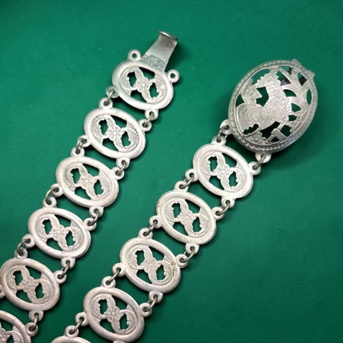 Vintage Silver Plated Nurses Belt Asian Design Rooster Buckle Floral Plates 36"
