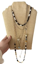 Layered Boho Necklace Choker Evil Eye Heart Moon Charms Beaded 18”