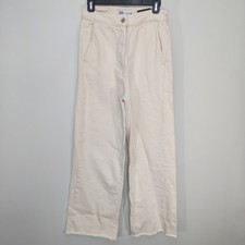 ZARA The Alma Wide Leg Denim Pants in ECRU Women's Size 2