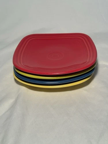 4 salad plate set lemongrass scarlet lapis sunflower FIESTA WARE Homer Laughlin