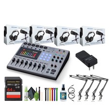 Zoom PodTrak P8 Podcast Recorder, BTA-2 Adapter, Pack of 4 Zoom ZDM-1 Mic Pack