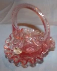 Fenton 1994 Petal Pink Aztec Mini Glass Basket w/sticker