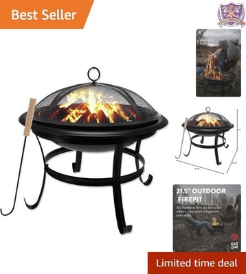 Outdoor Wood Burning Fire Pit Alloy Steel 21.5in Mesh Lid Fire Picker Safe