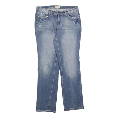 EARL Damen Jeans blau Regular Fit Straight Leg Denim W32 L30 bestickt hinten