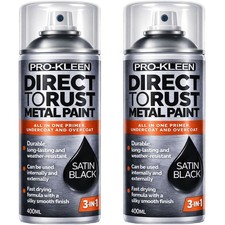 ProKleen Direct To Rust Metal Spray Paint Black Satin Anti Rust Corrosion 400ml