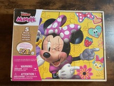 Minnie Mouse Puzzle Set of 5 Wood Puzzles Disney Junior Kids Present In Wood Box