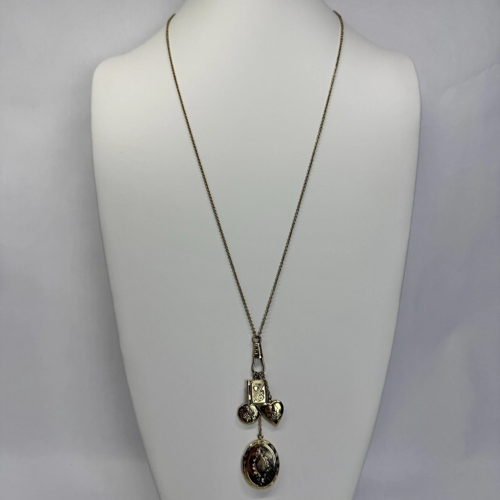 1928 Victorian Inspired Multi-Charm Locket Vintage Necklace Jewelry N215