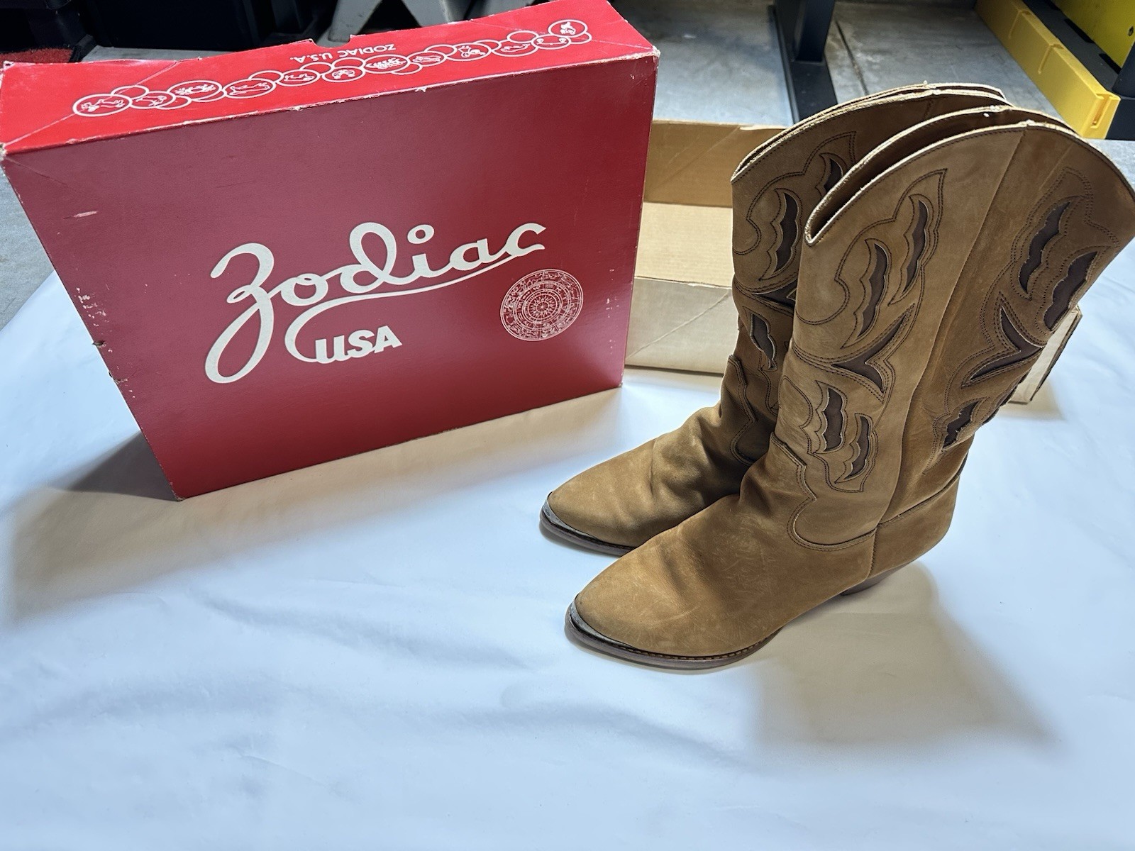 VTG 70s Zodiac USA Leather Boots Tan Western Cowb… - image 2