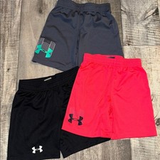 LOT OF 3 UNDER ARMOUR Shorts Trio in Black, Gray, and Red-size 4/4T