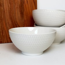 White Jewel Salad Bowls Set Of 4 Ceramic Footed Large Geometric Round Dinnerware