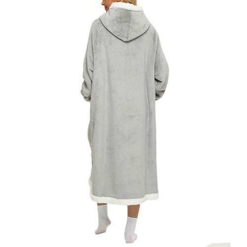 Womens Mens Long Fleece Hooded Poncho Dressing Gown Robe Shirt Tunic Tops - Picture 10 of 20
