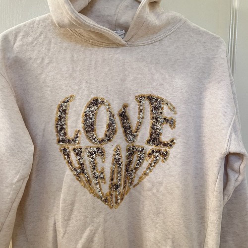 Zara Girls Sequin Love Heart Hooded Sweatshirt Hoodie Size 11-12 - Picture 3 of 11
