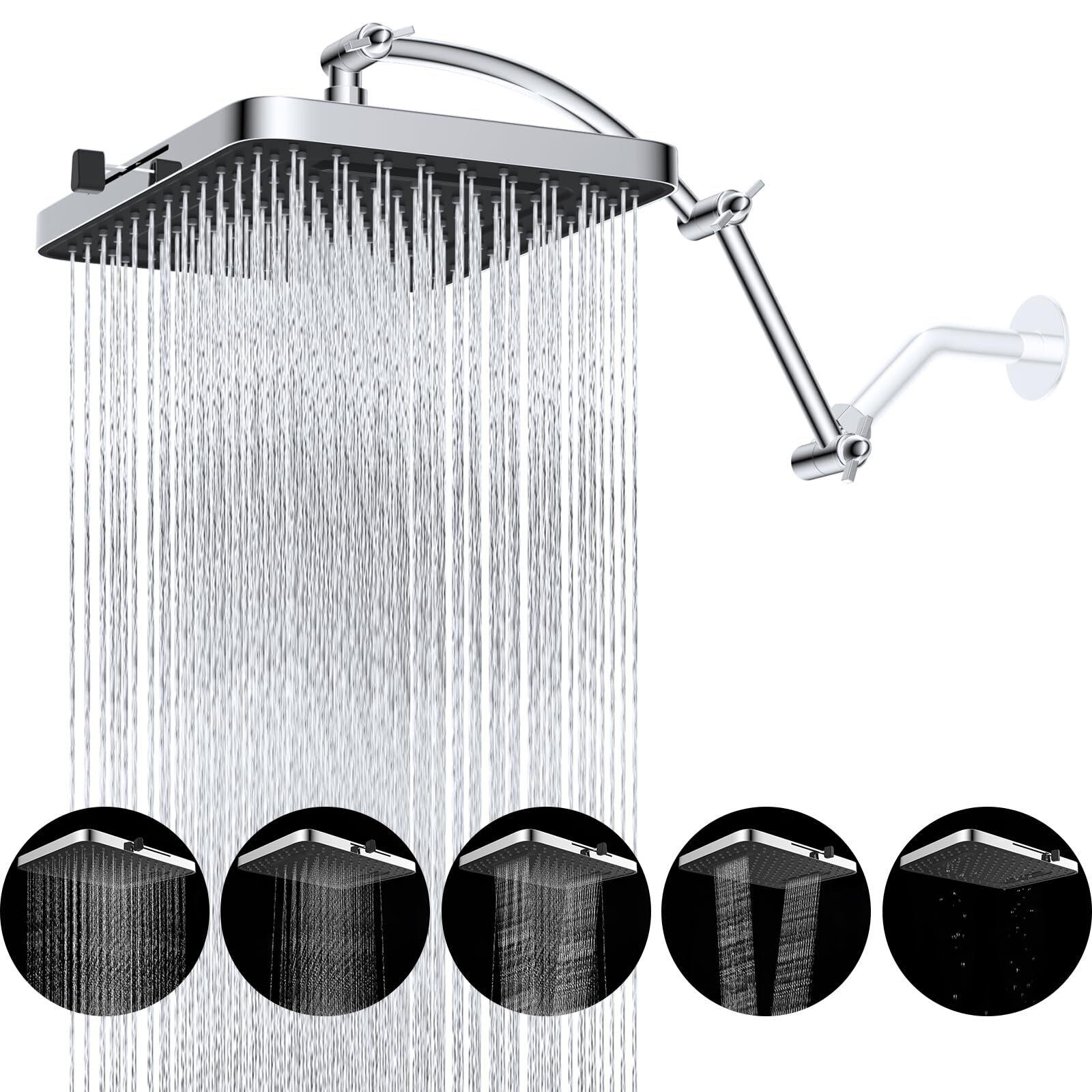 High Pressure Adjustable 13&rdquo; Square Shower Head,Rainfall 5