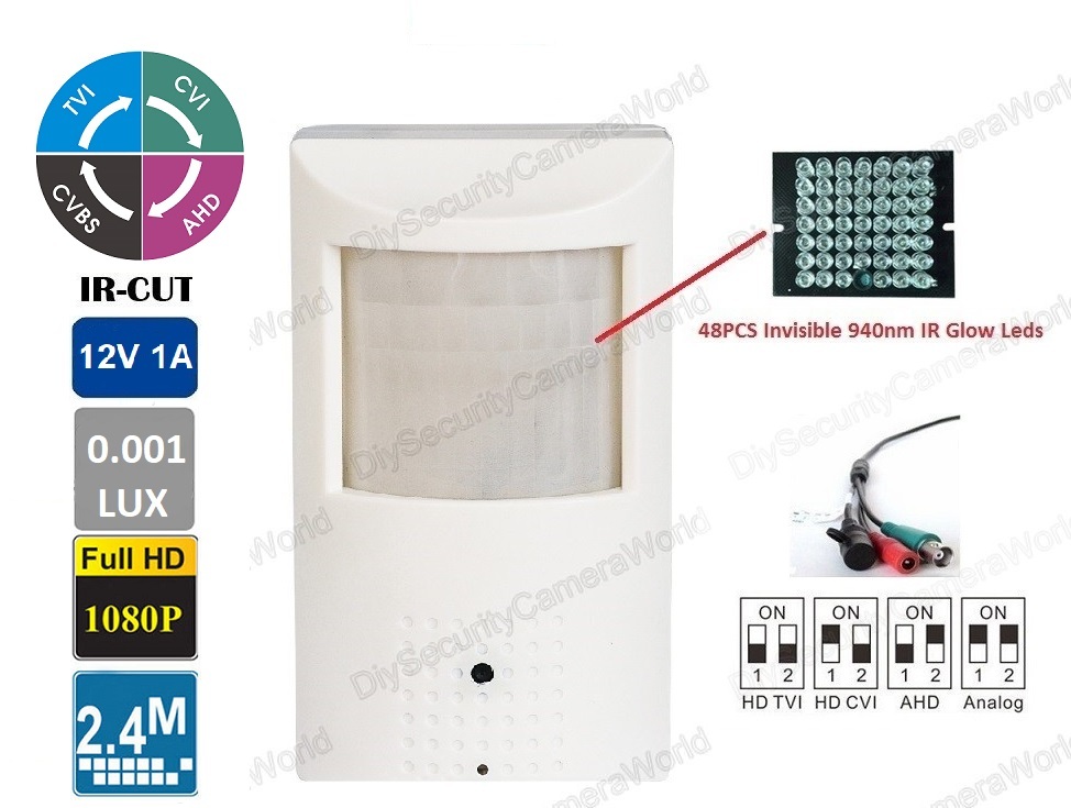 4-in-1 HD 1080P BNC Camera PIR Style 2.4MP 3.7mm Lens 48PCS Invisible IR LED