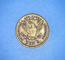 (RARITY-7) TINY 1873 MIN-15 $10 GOLD EAGLE LAUER INTERNATIONAL SERIES *83552907