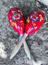 Painted Wood Maracas Standard - Red Painted Design